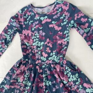 Garnet Hill Kids Butterfly Floral Organic Cotton Fit and Flare Dress Small